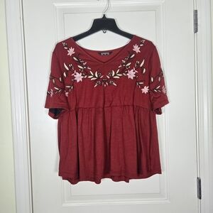 BloomChic Red Floral Embroidered Top